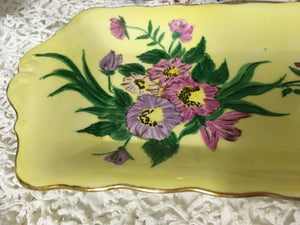Vintage Sandwich Tray, lemon yellow floral vintage Sandwich Rectangle Plate, Signed Stamped. Staffordshire Vintage Dining, Sandwich Tray