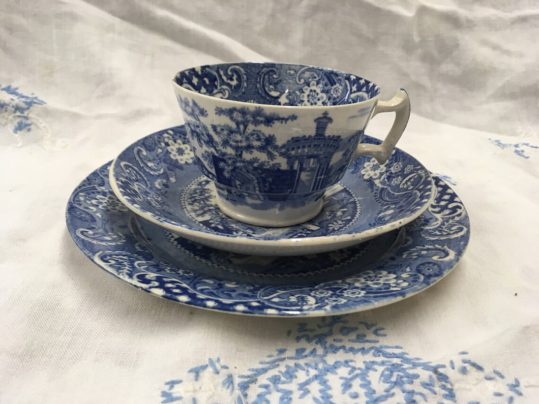 W R Midwinter 'Landscape' Blue and White Teacup Trio set blue and white plate blue and white saucer blue and white teacup