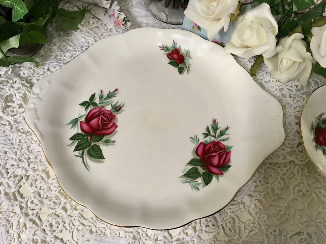 Royal Albert, Red Rose, Sandwich Plate signed by the artist FF Errill c.1950