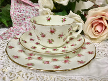 Load image into Gallery viewer, Hammersley &amp; Co., vintage rose buds tea cup trio set c.1940s