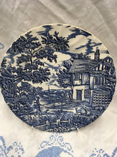 Load image into Gallery viewer, Blue and White 10 inch plate, Myott Meakin The Hunter blue glaze handpainted plate vintage staffordshire pottery vintage England c1982