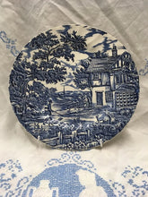 Load image into Gallery viewer, Blue and White 10 inch plate, Myott Meakin The Hunter blue glaze handpainted plate vintage staffordshire pottery vintage England c1982